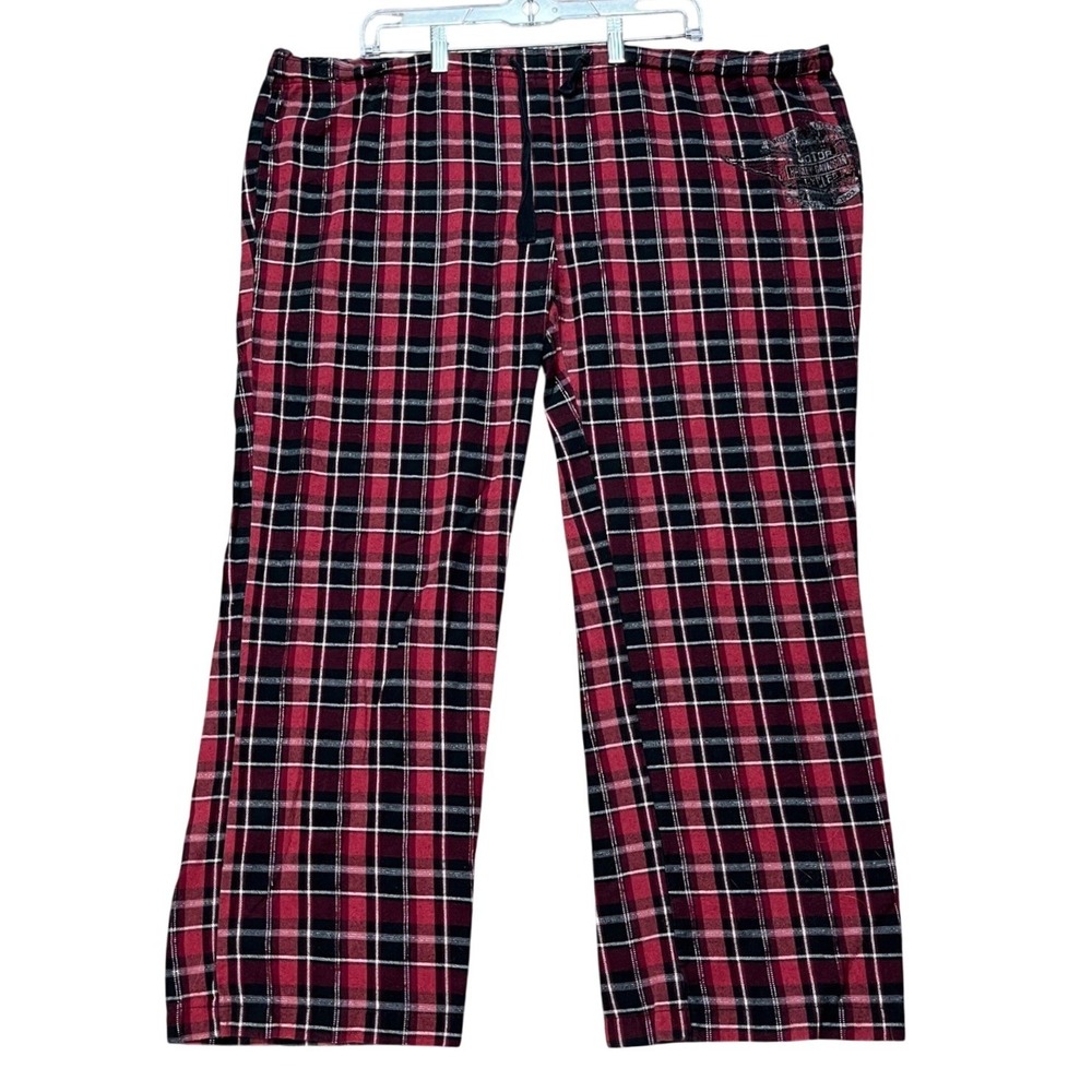 Harley-Davidson Pajama Pants Women 2XL Red Black Plaid Drawstring Metallic Logo
